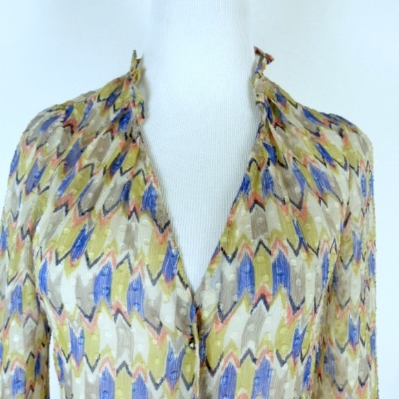 TWELFTH STREET CYNTHIA VINCENT print blue brown orange silk top USA 4 vintage - Picture 2 of 8